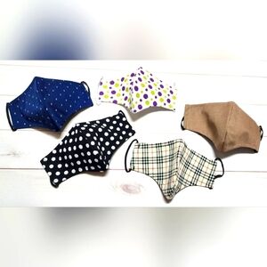 New Bundle of 5 Adult Handmade Fabric Face Masks D